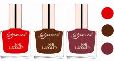 

Lady Fashion Extra Shine Extra Long Stay Chip Resistant Nail Polish (set of 3) Bright Red,Copper,Mauve(Pack of 3)