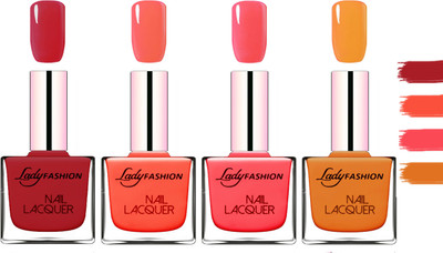 

Lady Fashion Extra Shine Extra Long Stay Chip Resistant Nail Polish Dark Red,Mettalic Brown,Light Orange,Baby Pink(Pack of 4)
