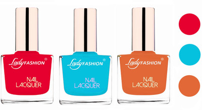 

Lady Fashion Glossy & Long Stay Nail Polish combo Sweet Red,Sky Blue,Nude(Pack of 3)