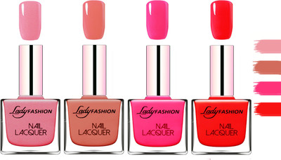 

Lady Fashion Extra Shine Extra Long Stay Chip Resistant Nail Polish Silky Pink,Nude,Pink,Bright Red(Pack of 4)