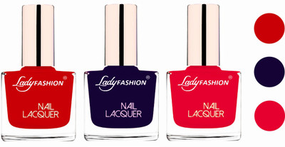 

Lady Fashion Glossy & Long Stay Nail Polish combo Juicy Red,Blue,Sweet Red(Pack of 3)