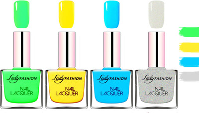 

Lady fashion Extra Shine Extra Long Stay Chip Resistant Nail Polish Light Green,Yellow,Sky Blue,Grey(Pack of 4)