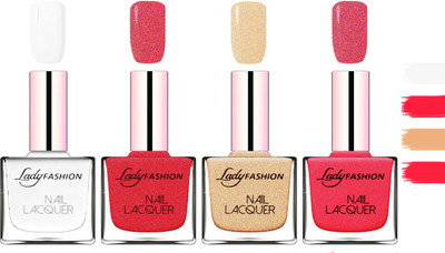 

Lady Fashion Extra Shine Extra Long Stay Chip Resistant Nail Polish White,Pink,Beach Nude,Bright Pink(Pack of 4)