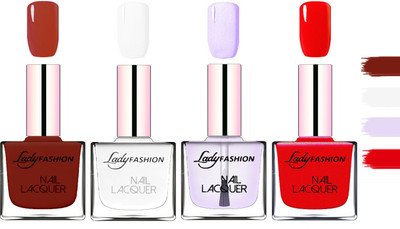 

Lady Fashion Extra Shine Extra Long Stay Chip Resistant Nail Polish Coffee,White,Top Coat,Red(Pack of 4)