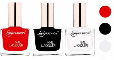 

Lady Fashion Extra Shine Extra Long Stay Chip Resistant Nail Polish (Set Of 3) Bright Red,Black,White(Pack of 3)