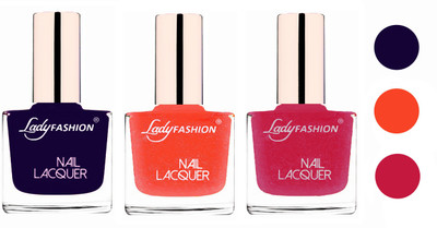 

Lady Fashion Extra Shine Extra Long Stay Chip Resistant Nail Polish (Set Of 3) Blue,Orange Silk,Abricoat Rose(Pack of 3)