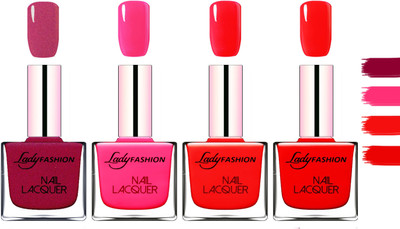 

Lady Fashion Extra Shine Extra Long Stay Chip Resistant Nail Polish Maroon,Pink,Bright Red,Bright Red(Pack of 4)