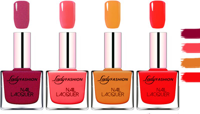 

Lady Fashion Extra Shine Extra Long Stay Chip Resistant Nail Polish Maroon,Baby Pink,Nude,Juicy Red(Pack of 4)