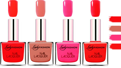 

Lady Fashion Extra Shine Extra Long Stay Chip Resistant Nail Polish Juicy Red,Nude,Pink,Bright Red(Pack of 4)