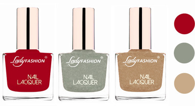 

Lady Fashion Glossy & Long Stay Nail Polish combo Dark Red,Grey,Beach Nude(Pack of 3)