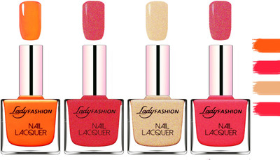

Lady fashion Extra Shine Extra Long Stay Chip Resistant Nail Polish Juicy Orange,Pink,Beach Nude,Bright Pink(Pack of 4)