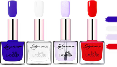 

Lady fashion Extra Shine Extra Long Stay Chip Resistant Nail Polish Blue,White,Top Coat,Red(Pack of 4)