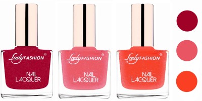 Lady FASHION Extra Shine Extra Long Stay Chip Resistant Nail Polish (Set Of 3) Bright Pink,Silky Pink,Orange Silk(Pack of 3)