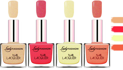 

Lady Fashion Extra Shine Extra Long Stay Chip Resistant Nail Polish Beach Nude,Mettalic Pink,Mettalic Gold,Orange Silk(Pack of 4)