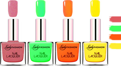 

Lady Fashion Extra Shine Extra Long Stay Chip Resistant Nail Polish Mauve,Light Green,Juice Orange,Yellow(Pack of 4)