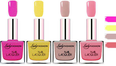

Lady Fashion Extra Shine Extra Long Stay Chip Resistant Nail Polish Mettalic PInk,Golden,Silky Purple,Silky Pink(Pack of 4)