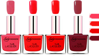 

Lady Fashion Extra Shine Extra Long Stay Chip Resistant Nail Polish Bright Pink,Bright Red,Red,Vilet(Pack of 4)