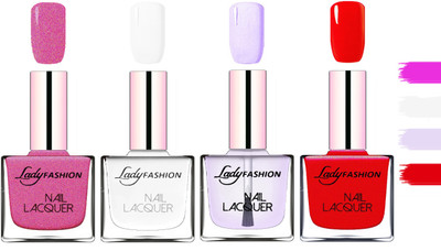 

Lady Fashion Extra Shine Extra Long Stay Chip Resistant Nail Polish Abricoat Rose,White,Top Coat,Red(Pack of 4)