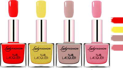 

Lady Fashion Extra Shine Extra Long Stay Chip Resistant Nail Polish Red,Golden,Silky Purple,Silky Pink(Pack of 4)