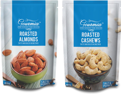 

Gourmia Combo of Roasted Salt and Pepper Almonds + Cashews (Each 200g) Assorted Nuts(400 g, Pouch)