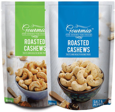

Gourmia Combo of Roasted Tangy Masala Cashews +Roasted Salt & Pepper Cashews Each 200gm Assorted Nuts(400 g, Pouch)