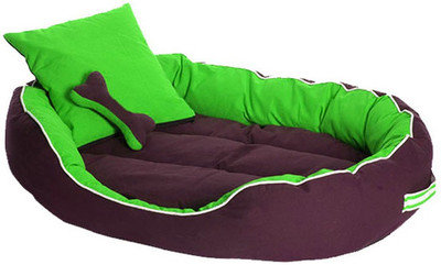 

PETSHUB PetsHub's Elite DOG/CAT bed Ultra Soft Fluorescent Green & Brown Reversible With 2 Extra Pillows (Export Quality)-Large XXL Pet Bed(Green)