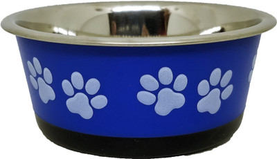 

Goofy Tails Paw Print Dog Feeding Bowl Small Round Stainless Steel Pet Bowl(250 ml Blue)