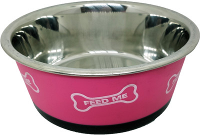 

Goofy Tails Bone Print Dog Feeding Round Stainless Steel Pet Bowl(500 ml Pink)
