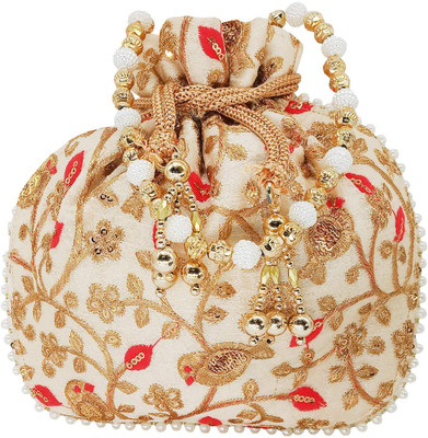 

Bagaholics Ethnic Silk Potli Batwa Pouch Bag with Embroidery and Metal Beadwork Gift For Women Potli(Red)
