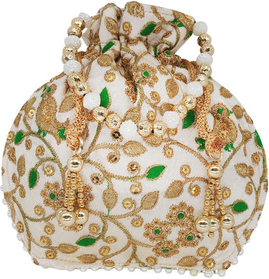

Bagaholics Ethnic Silk Potli Batwa Pouch Bag with Embroidery and Metal Beadwork Gift For Women Potli(Green)