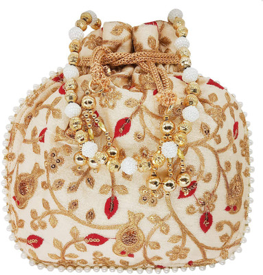

Bagaholics Ethnic Silk Potli Batwa Pouch Bag with Embroidery and Metal Beadwork Gift For Women Potli(Maroon)