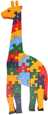 DAISYLIFE Natural Wooden Multi-Coloured Jigsaw Puzzle for Kids, Children's Indoor Games | (Giraffe)-2(26 Pieces)