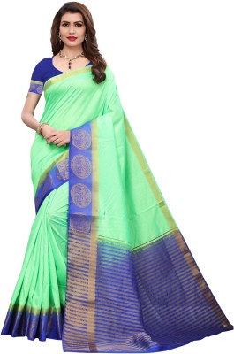 Aaghnya Striped Kanjivaram Silk Blend Saree(Light Green)