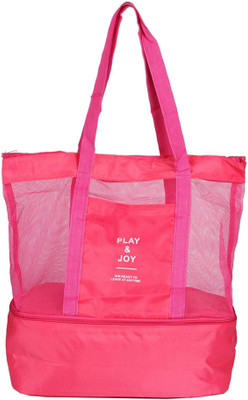 

MultiZone Mesh Tote Beach Picnic Shopping Bag - Daily Use Handbag - Lunch Bag Small Travel Bag - Medium(Pink)