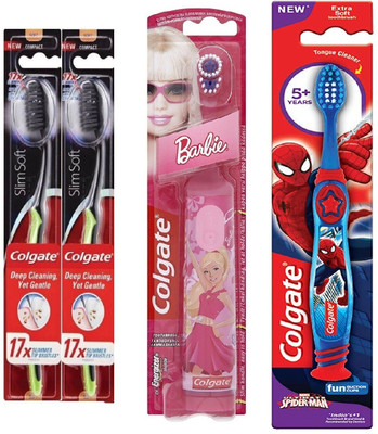 

Colgate 360 Charcoal Slimsoft Deep Cleaning and barbie and spidermen for kids Ultra Soft Toothbrush(Pack of 4)