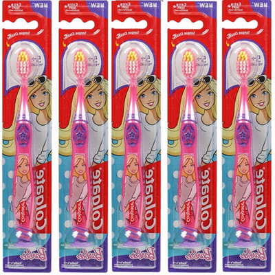 

Colgate Kids Barbie Toothbrush Extra Soft Tongue Cleaner Pack of -5 piece Extra Soft Toothbrush