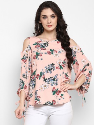 PANNKH Casual 3/4 Sleeve Printed Women Pink Top
