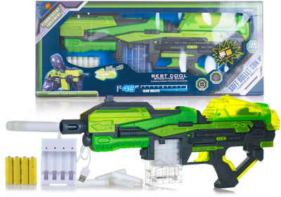 

Wishkey Glowing Soft Rubber Foam Fluorescent Bullets Action Gun With 20 Pcs Darts and Rechargeable Batteries for Kids,Handgun For Target Weapon Best Cool Shooting Game,Detective Pistol Fighting Toy (Big Size)(Green, Black)