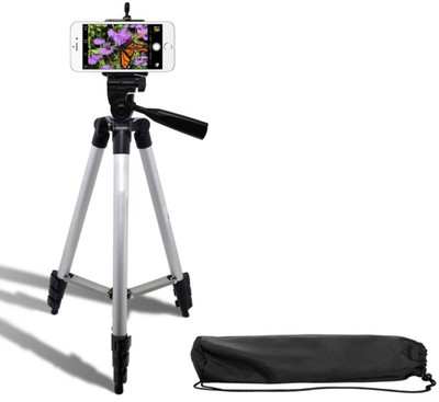 

m s megaslim Tripod-3110 Adjustable Aluminium High Quality Lightweight Camera Stand With Three-Dimensional Head & Quick Release Plate For Video Cameras, DSLR, Portable Tripod With Mobile Clip Holder Tripod(Silver, Black, Supports Up to 1500 g)