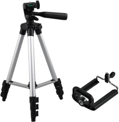 

m s megaslim Tripod-3110 Portable Adjustable Aluminium High Quality Lightweight Camera Stand With Three-Dimensional Head & Quick Release Plate For Video Cameras, Tripod With Mobile Clip Holder Bracket, Fully Flexible Mount Cum Tripod Tripod(Silver, Black,