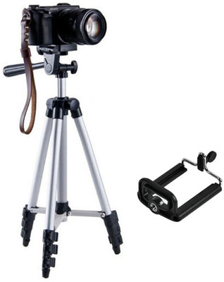 

Blue Birds Tripod-3110 Portable Adjustable Aluminium High Quality Lightweight Camera Stand With Three-Dimensional Head & Quick Release Plate For Video Cameras, Tripod With Mobile Clip Holder Tripod(Silver, Black, Supports Up to 1500 g)