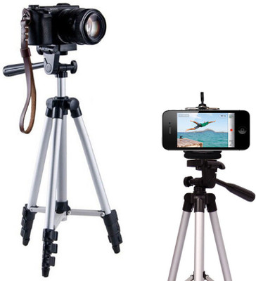 

Blue Birds Tripod-3110 Adjustable Aluminium High Quality Lightweight Camera Stand With Three-Dimensional Head & Quick Release Plate For Video Cameras, Portable Tripod With Mobile Holder Clip Holder Tripod(Silver, Black, Supports Up to 1500 g)