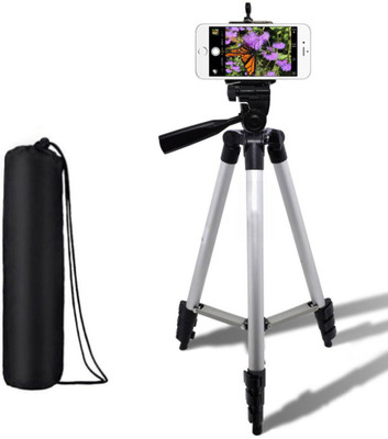 

m s megaslim Portable Adjustable Aluminium Lightweight Camera Stand Tripod-3110 With Three-Dimensional Head & Quick Release Plate For Video Cameras and mobile Tripod(Silver, Black, Supports Up to 1500 g)