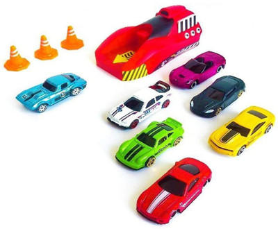 

TAAJ Car Launcher Set Along with 7 Die cast Metal Car and Stoppers for Kids (Multicolor)(Multicolor)