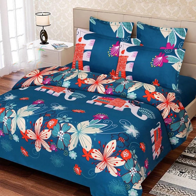 Shrya 140 TC Polycotton Double Abstract Flat Bedsheet(Pack of 1, Green)