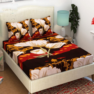 BHAVYA 130 TC Polycotton Double Abstract Flat Bedsheet(Pack of 1, Brown)