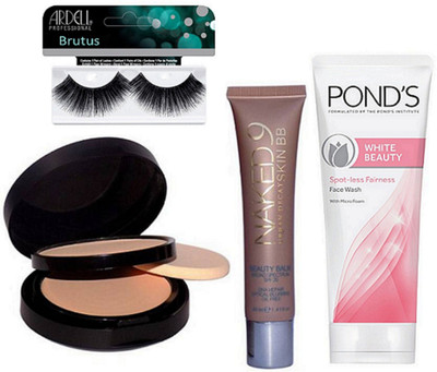 

BRUTUS Eyelashes & Mac Compact, Naked 9 Skin Bb Beuty Foundation, Pond's White Beauty Spot-Less Fairness Face Wash(Set of 4)