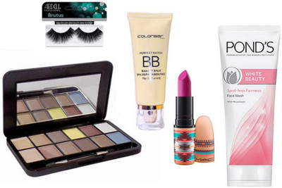 

BRUTUS Eyelashes, Mac Eye shadow,Colorbar BB Beauty Balm with Matte Vibe Tribe Lipstick Flat Out Fabulous, Pond's White Beauty Spot-Less Fairness Face Wash(Set of 5)