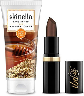 

skinella Honey Oats Face Scrub and iba halal Moisturizing Lipstick Shade, A35 Dark Chocolate combo(Set of 2)