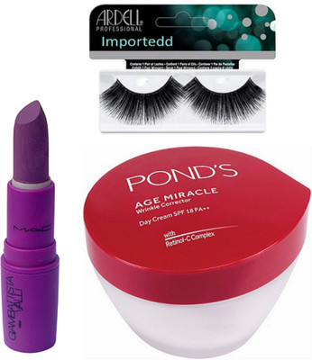 

Importedd eyelashes, mac giambattista lipstick & pond's age miracle day cream(Set of 3)